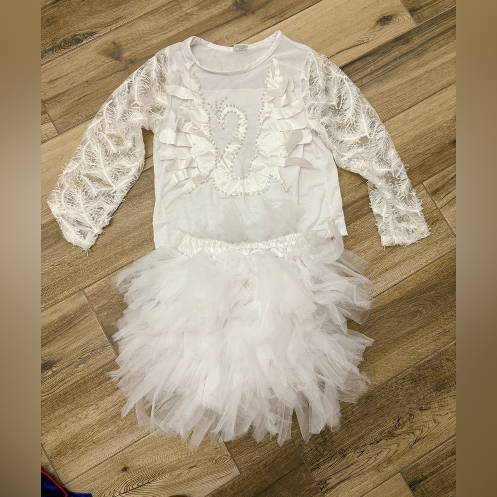 Swan dress costume for girl with Pearls - Swan outfit with tutu